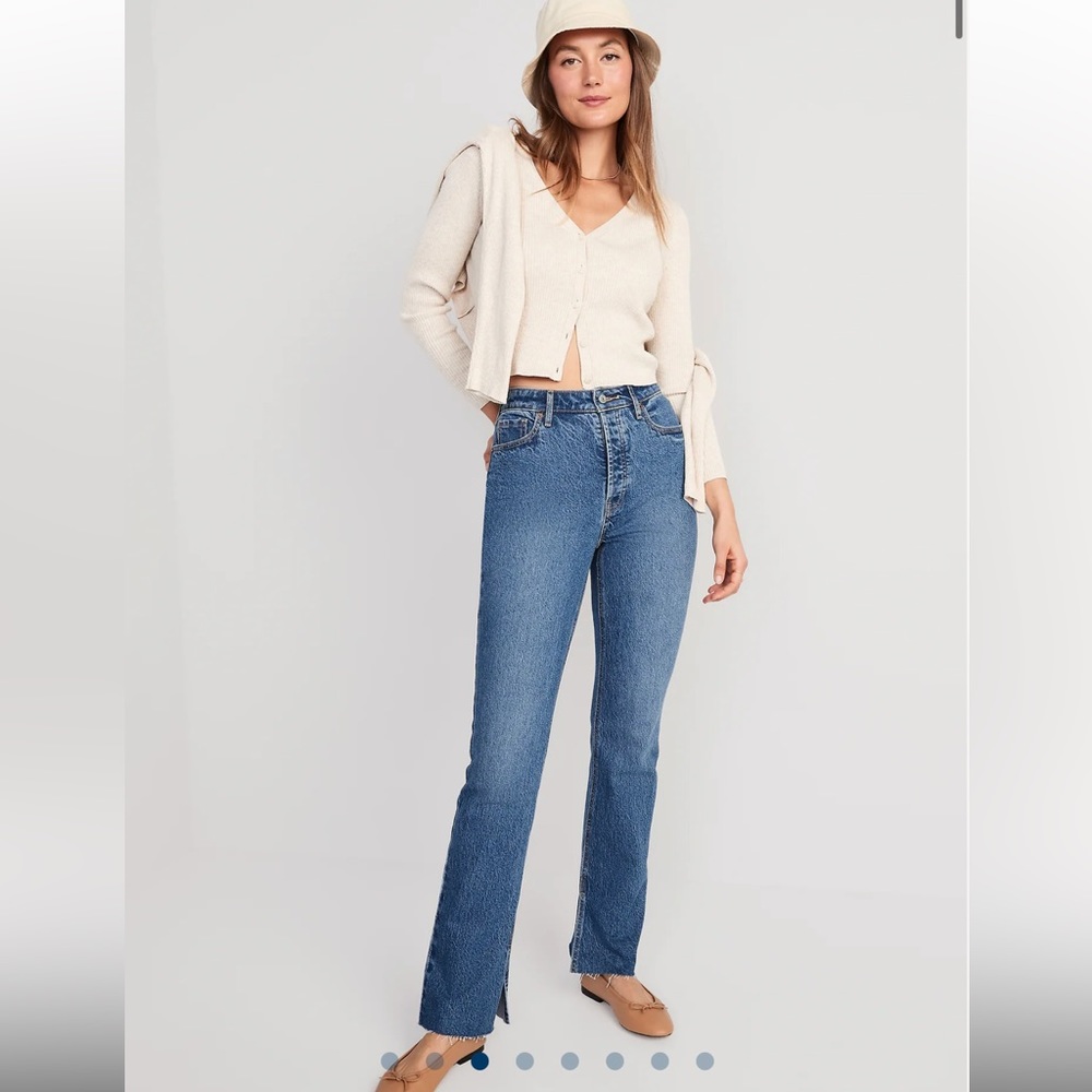NWT Extra High-Waisted Button-Fly Kicker Boot-Cut Side-Slit Jeans for Women